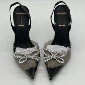 BLACK SUEDE STUDIO monroe black diamond bow heels